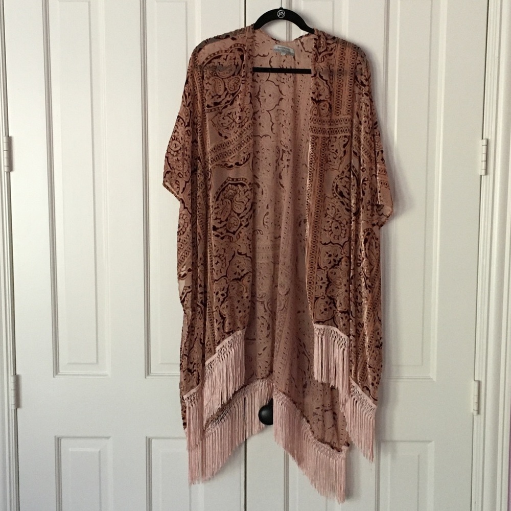 Rose Open Front Wrap with Fringe